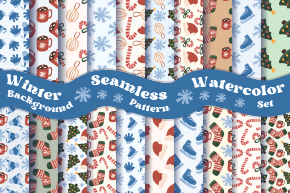 Download Winter Background Seamless Pattern Watercolor Set - Winter Collection