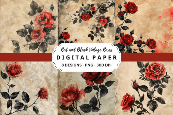 Download Red and Black Vintage Roses Backgrounds - Red and black Collection