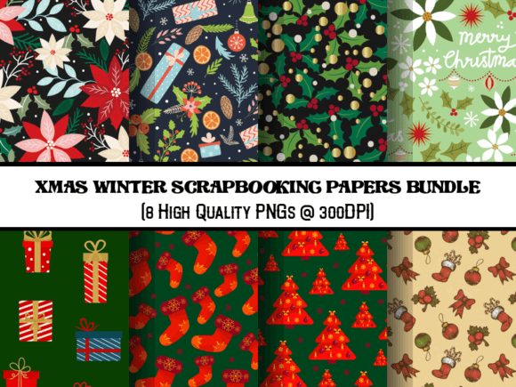 Download Xmas Winter Scrapbooking Papers Bundle - Winter Collection