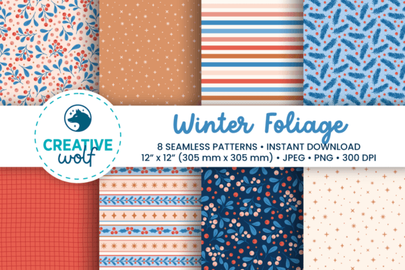 Download Winter Foliage Seamless Patterns - Warm - Winter Collection